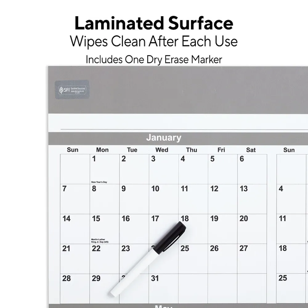 2025 Calendars|Staples 2025 48" x 32" Dry Erase Wall Calendar, Gray/White (ST58450-25)