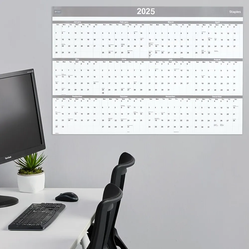 2025 Calendars|Staples 2025 48" x 32" Dry Erase Wall Calendar, Gray/White (ST58450-25)