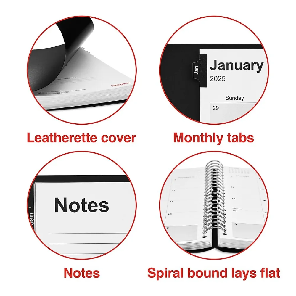 2025 Planners|Staples 2025 8" x 11" Four-Person Daily Appointment Book, Black (ST58479-25)