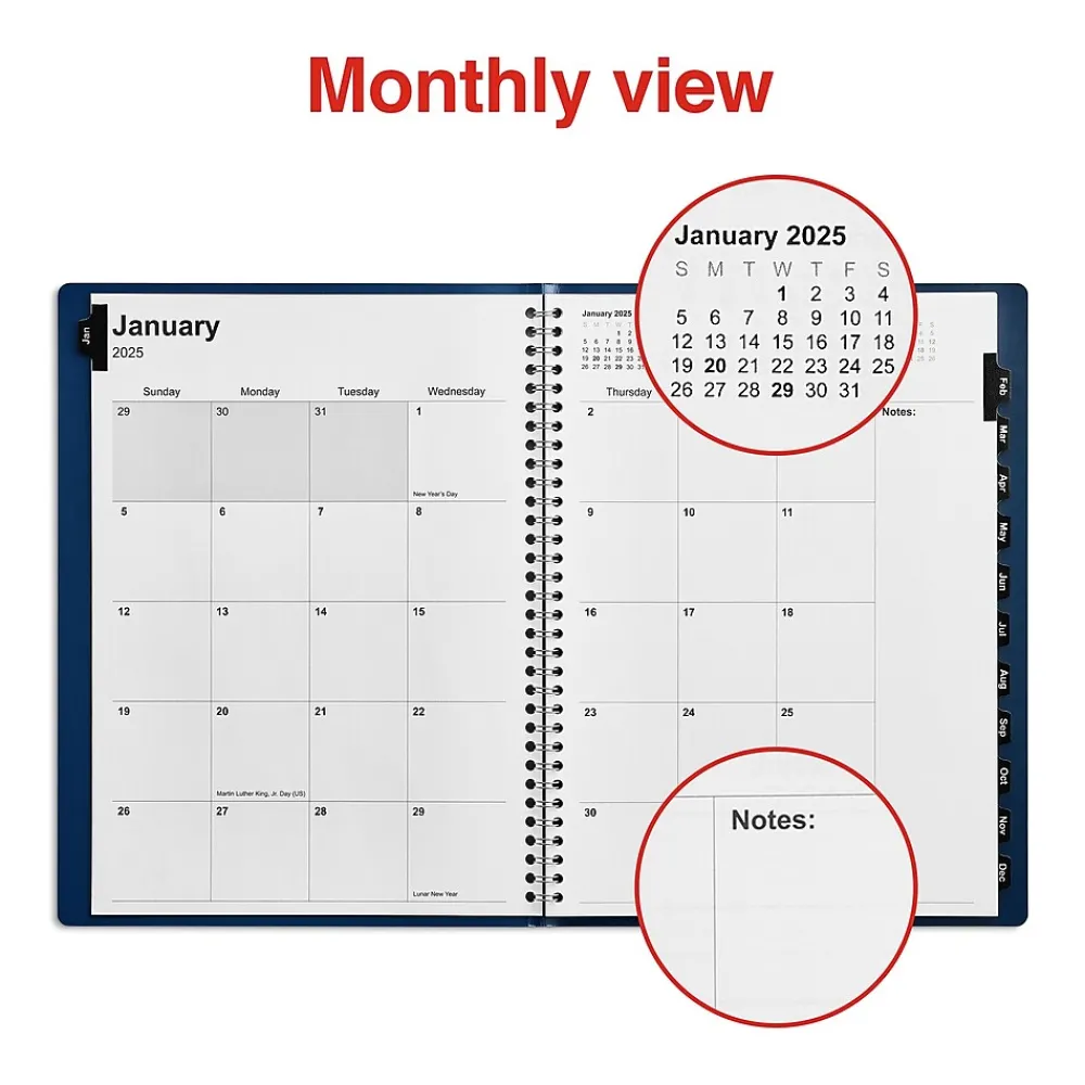 2025 Planners|Staples 2025 8" x 11" Monthly Planner, (ST58476-25) Navy