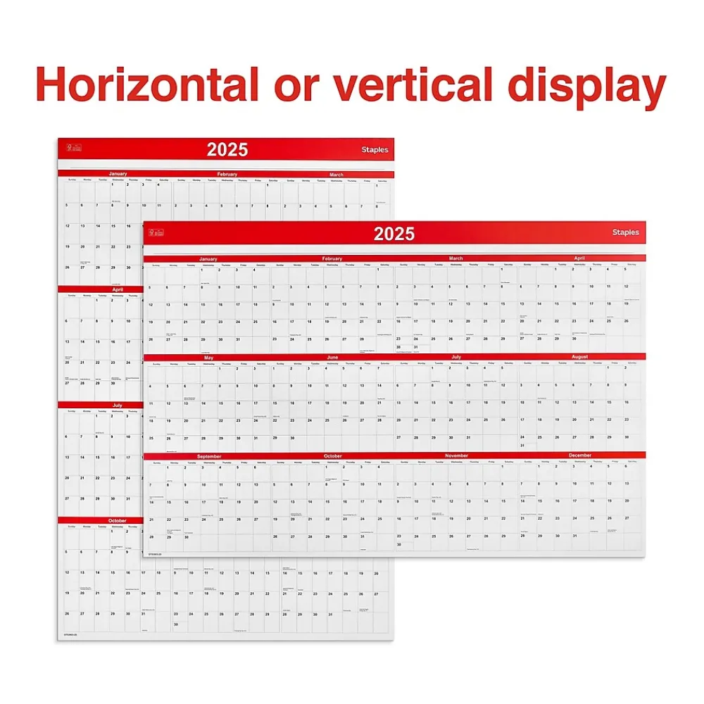2025 Calendars|Staples 2025 36" x 24" Wall Calendar, Red (ST53903-25)
