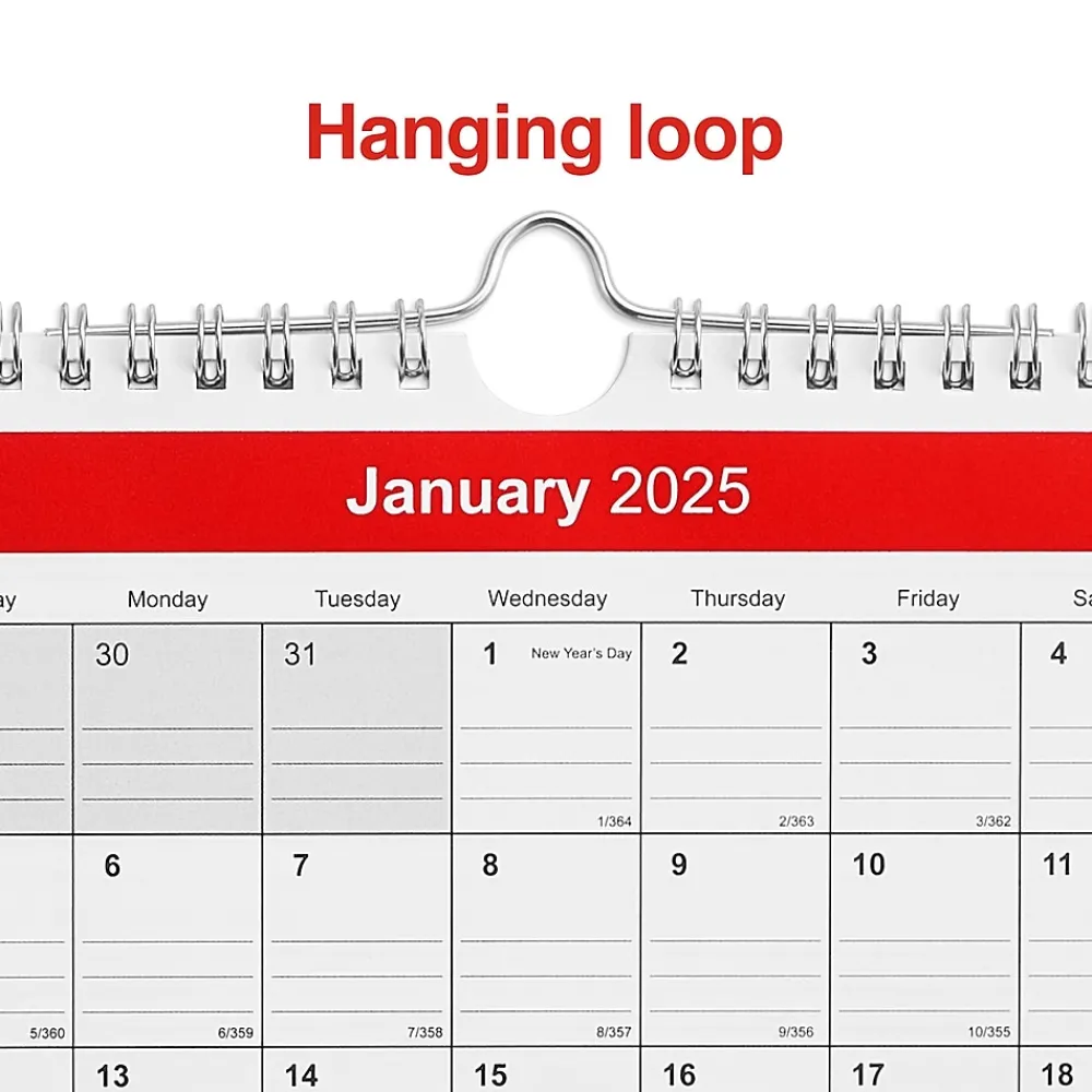 2025 Calendars|Staples 2025 6" x 7" Wall Calendar, Red/White (ST53923-25)