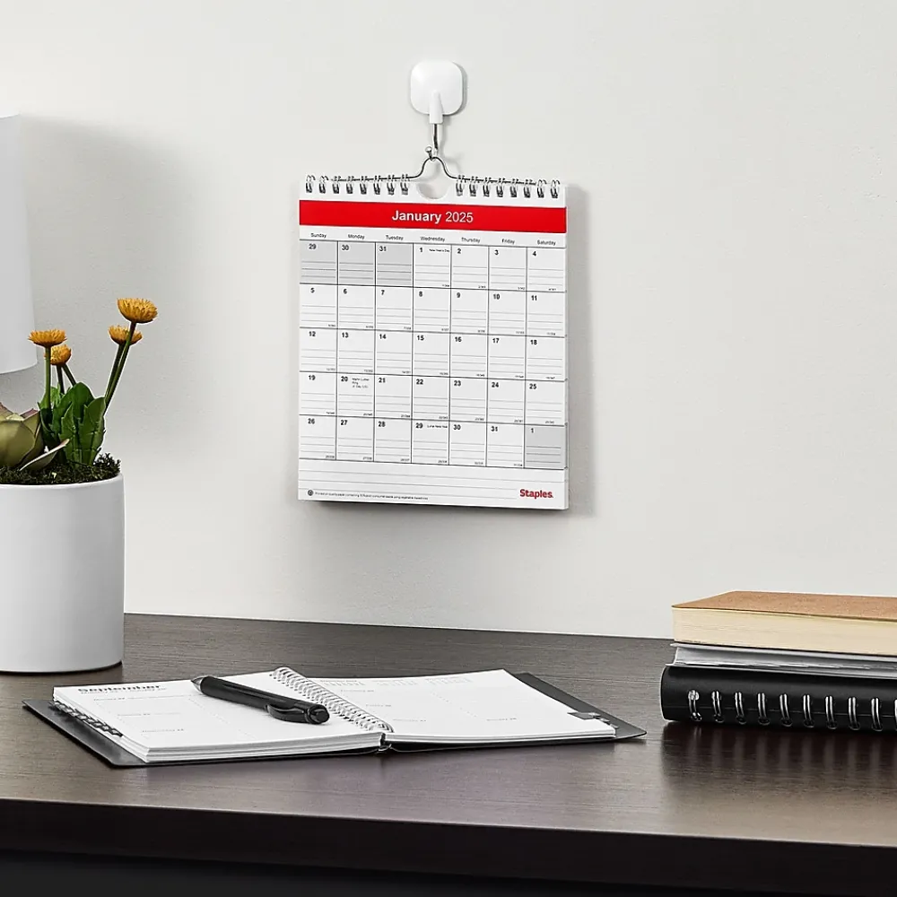 2025 Calendars|Staples 2025 6" x 7" Wall Calendar, Red/White (ST53923-25)