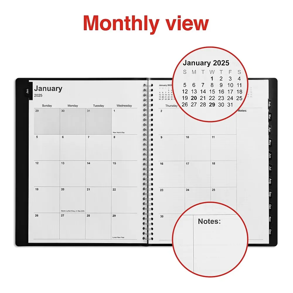 2025 Planners|Staples 2025 8" x 11" Weekly & Monthly Appointment Book, Faux Leather Cover, (TR21494-25) Black