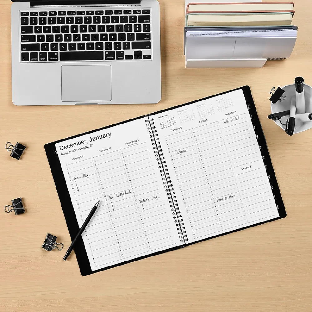 2025 Planners|Staples 2025 8" x 11" Weekly & Monthly Appointment Book, Faux Leather Cover, (TR21494-25) Black