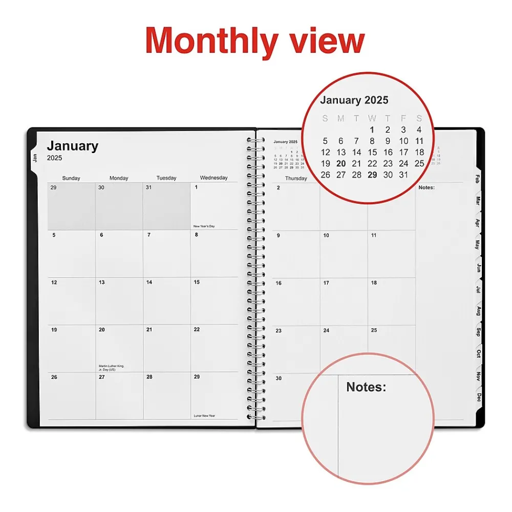 2025 Planners|Staples 2025 8" x 11" Weekly & Monthly Appointment Book, Plastic Cover, Black (ST21488-25)