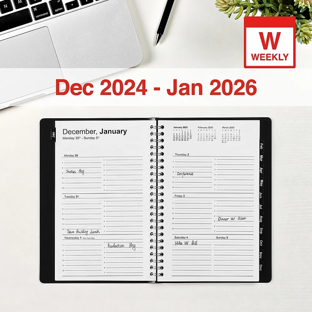 2025 Planners|Staples 2025 5" x 8" Weekly & Monthly Appointment Book, Black (ST58454-25)