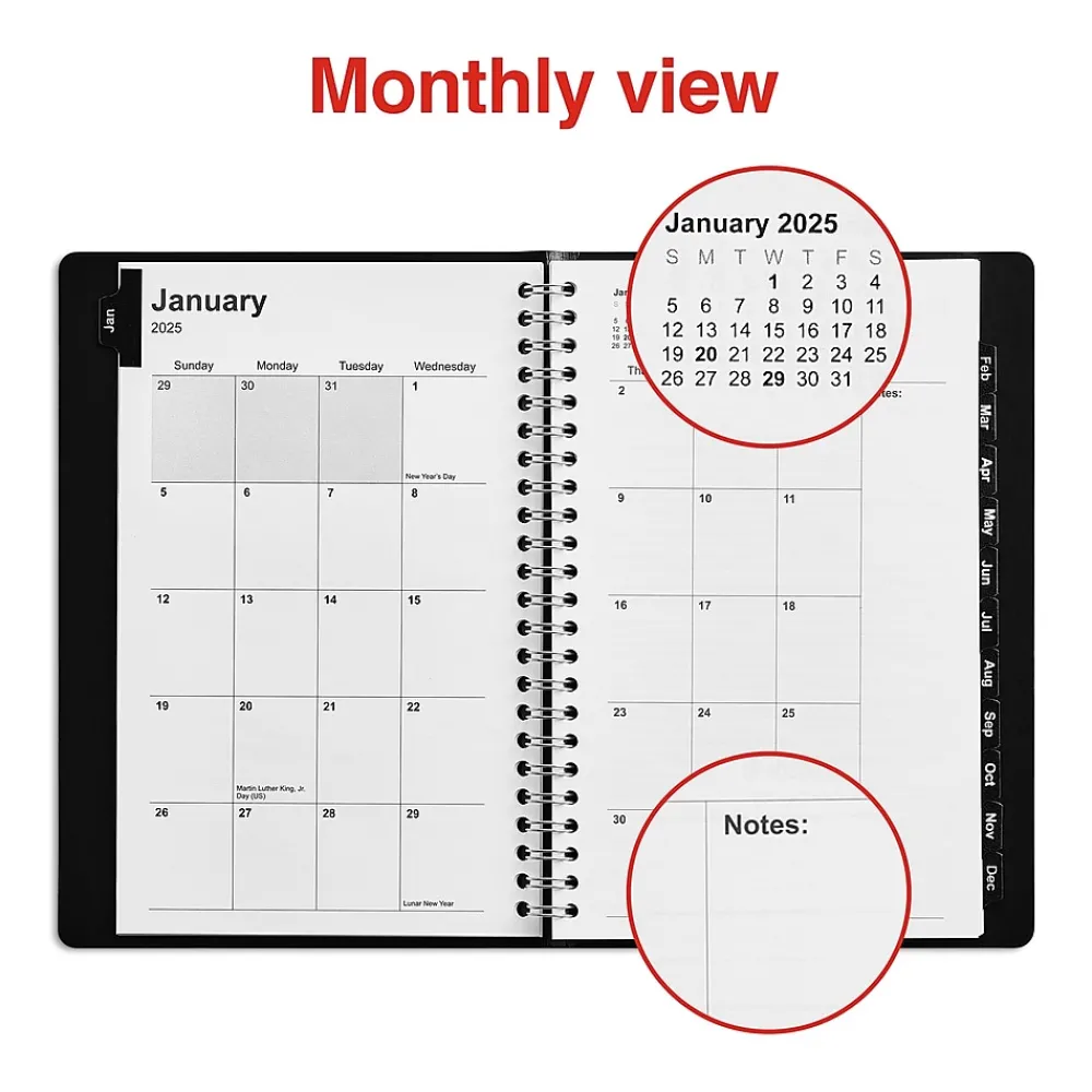 2025 Planners|Staples 2025 5" x 8" Weekly & Monthly Appointment Book, Black (ST58454-25)
