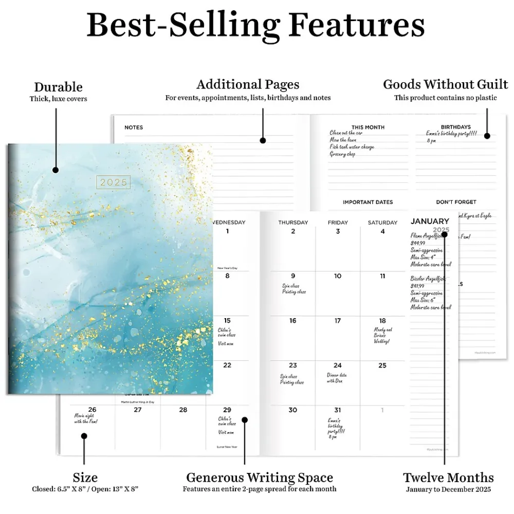 2025 Planners|TF Publishing 2025 6.5" x 8" Monthly Planner, Paperboard Cover, Floating Blue (25-4208)