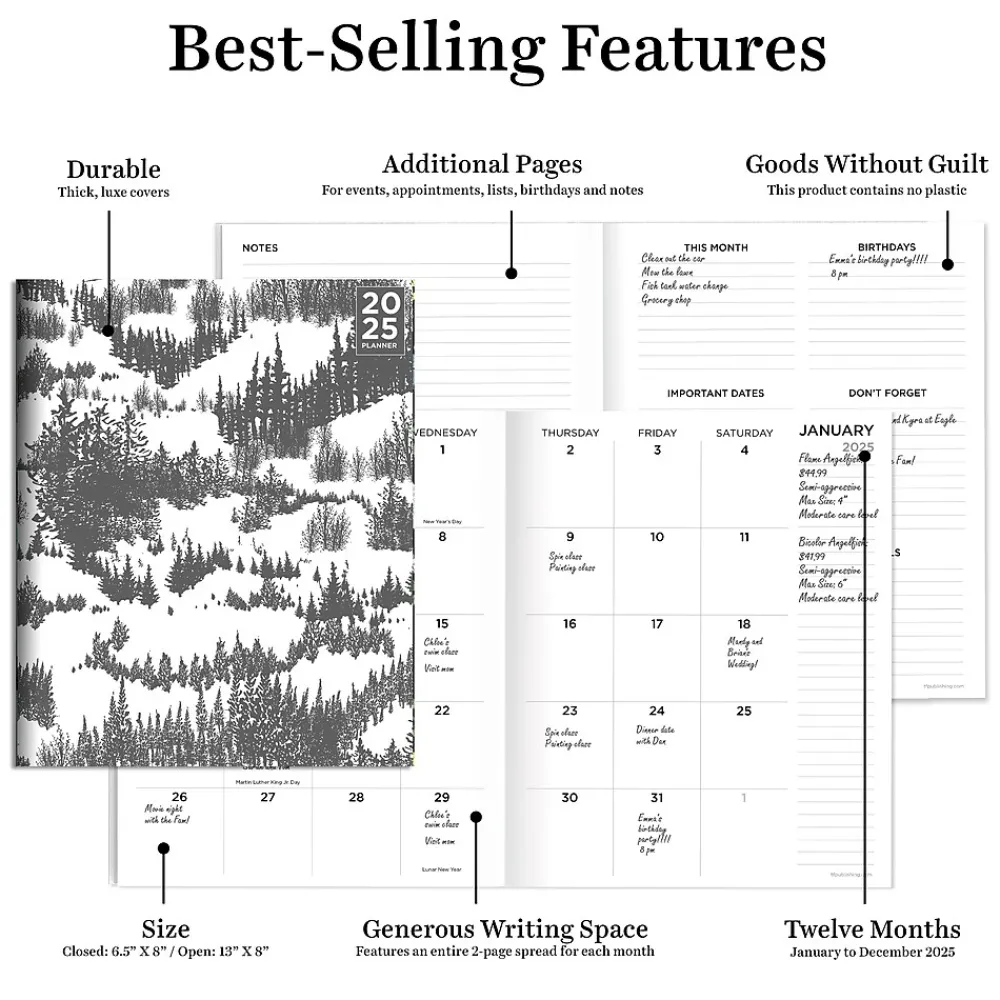 2025 Planners|TF Publishing 2025 6.5" x 8" Monthly Planner, Paperboard Cover, Grey Forest (25-4212)