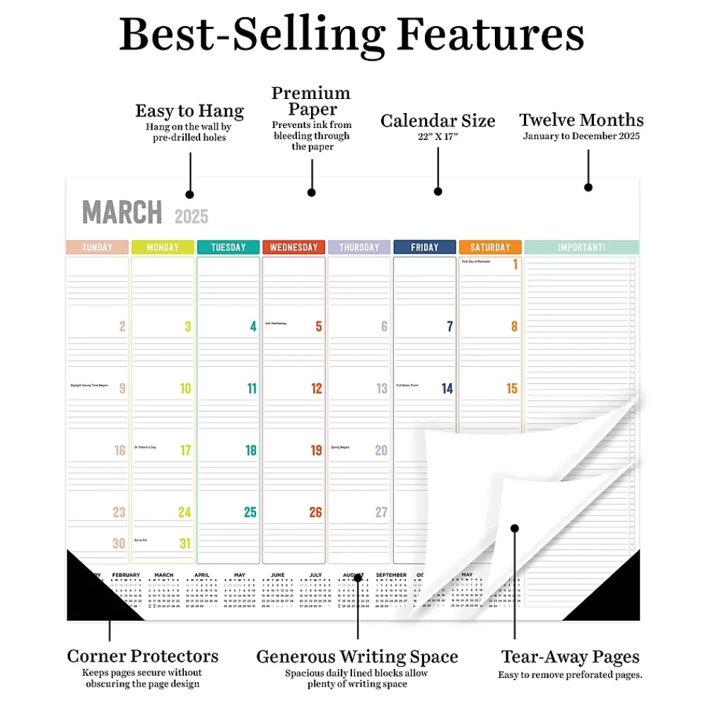 2025 Calendars|TF Publishing 2025 17" x 22" Rainbow Blocks Desk Pad Monthly Blotter Calendar (25-8206X)