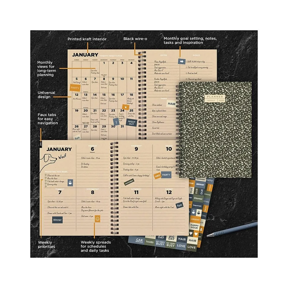 2025 Planners|TF Publishing 2025 6.5" x 8" Weekly & Monthly Planner, Paperboard Cover, Black/Beige (25-9202)