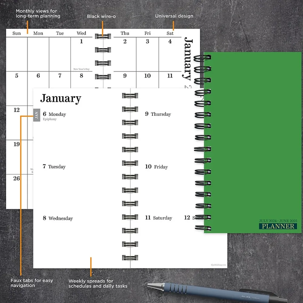2025 Planners|TF Publishing 2025 3.5" x 6.5" Weekly & Monthly Planner, Paperboard Cover, Green Grass (25-7504)