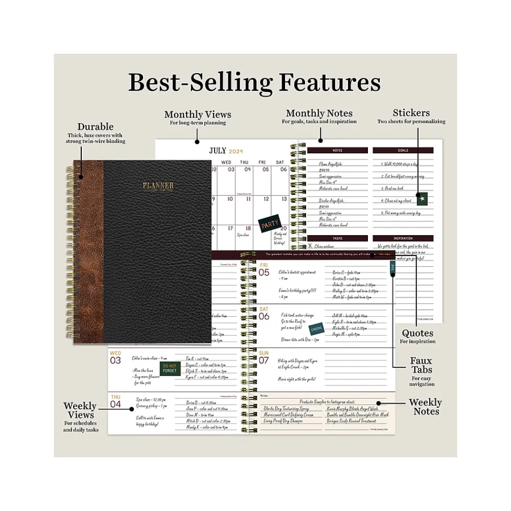 Academic Planners|TF Publishing 2024-2025 Bibliophile Series Bound Black 6" x 8" Academic Weekly & Monthly Planner, Paperboard Cover