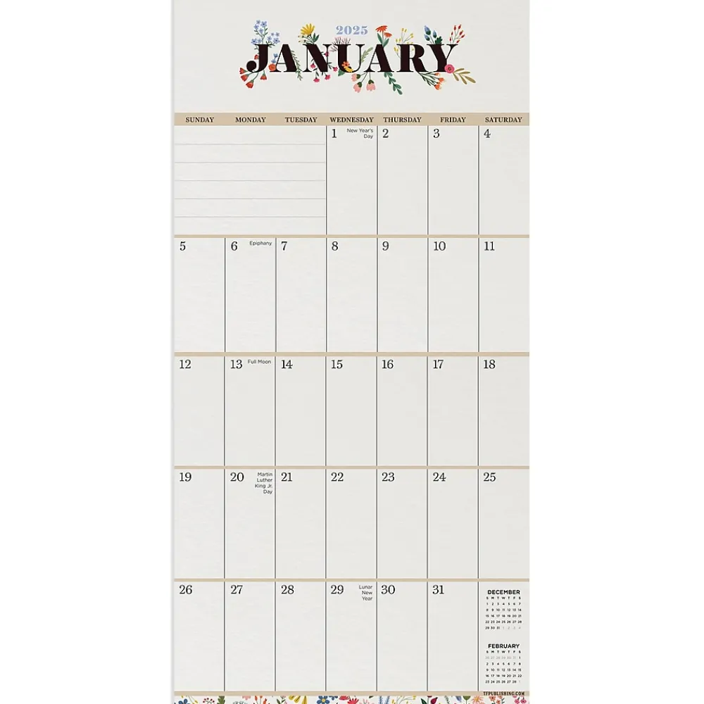 2025 Calendars|TF Publishing 2025 Big Grid-Floral 7" x 7" Monthly Wall Calendar (25-2110)