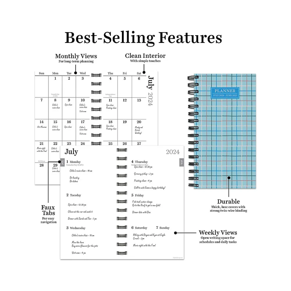 Academic Planners|TF Publishing 2024-2025 Blue Plaid 3.5" x 6.5" Academic Weekly & Monthly Planner, Paperboard Cover, Multicolor (AY25-7500)