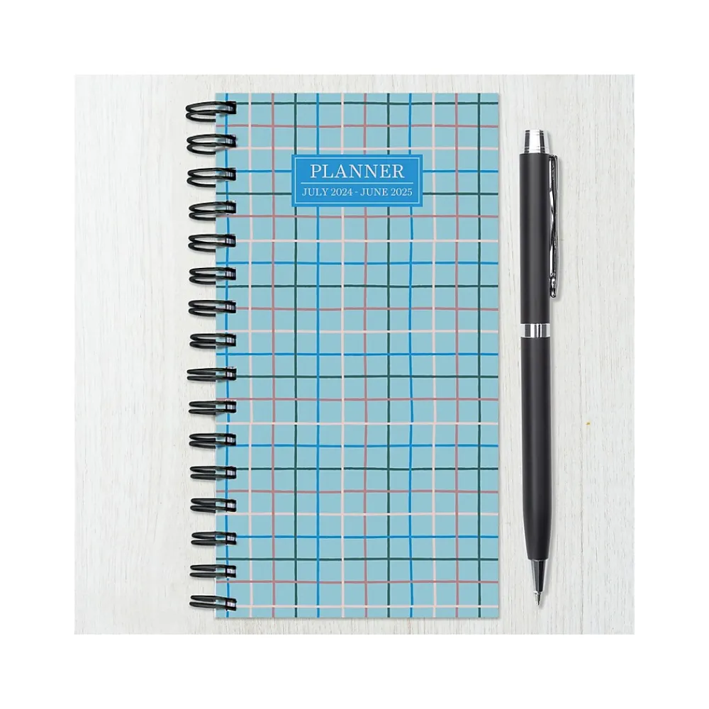 Academic Planners|TF Publishing 2024-2025 Blue Plaid 3.5" x 6.5" Academic Weekly & Monthly Planner, Paperboard Cover, Multicolor (AY25-7500)