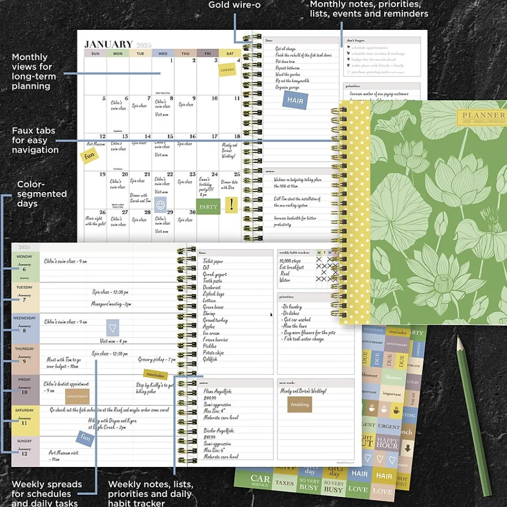 2025 Planners|TF Publishing 2025 Lotus 6.5" x 8" Weekly & Monthly Planner, Paperboard Cover, Multicolor (25-9210)