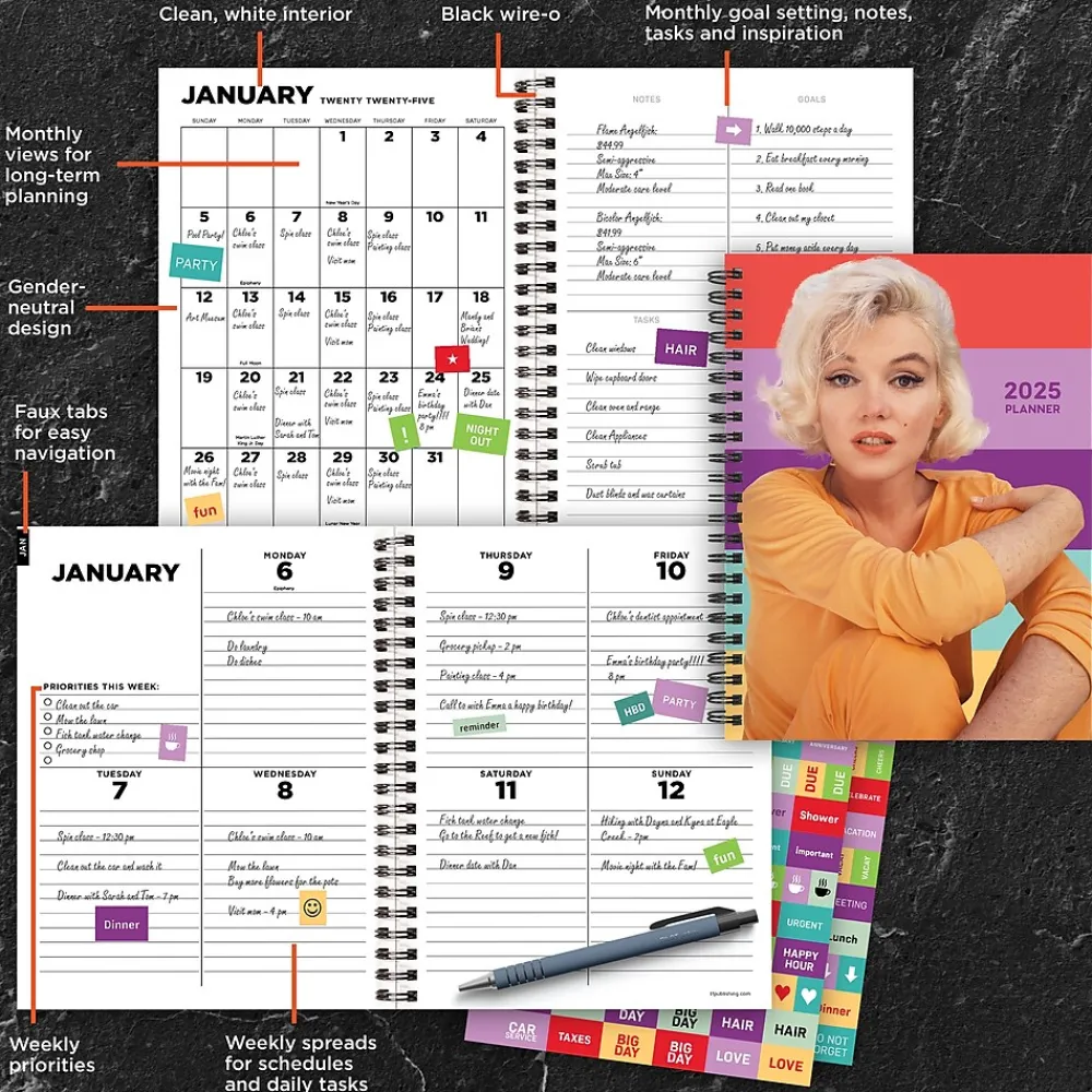 2025 Planners|TF Publishing 2025 Marilyn Monroe 6.5" x 8" Weekly & Monthly Planner, Paperboard Cover, Multicolor (25-9230)