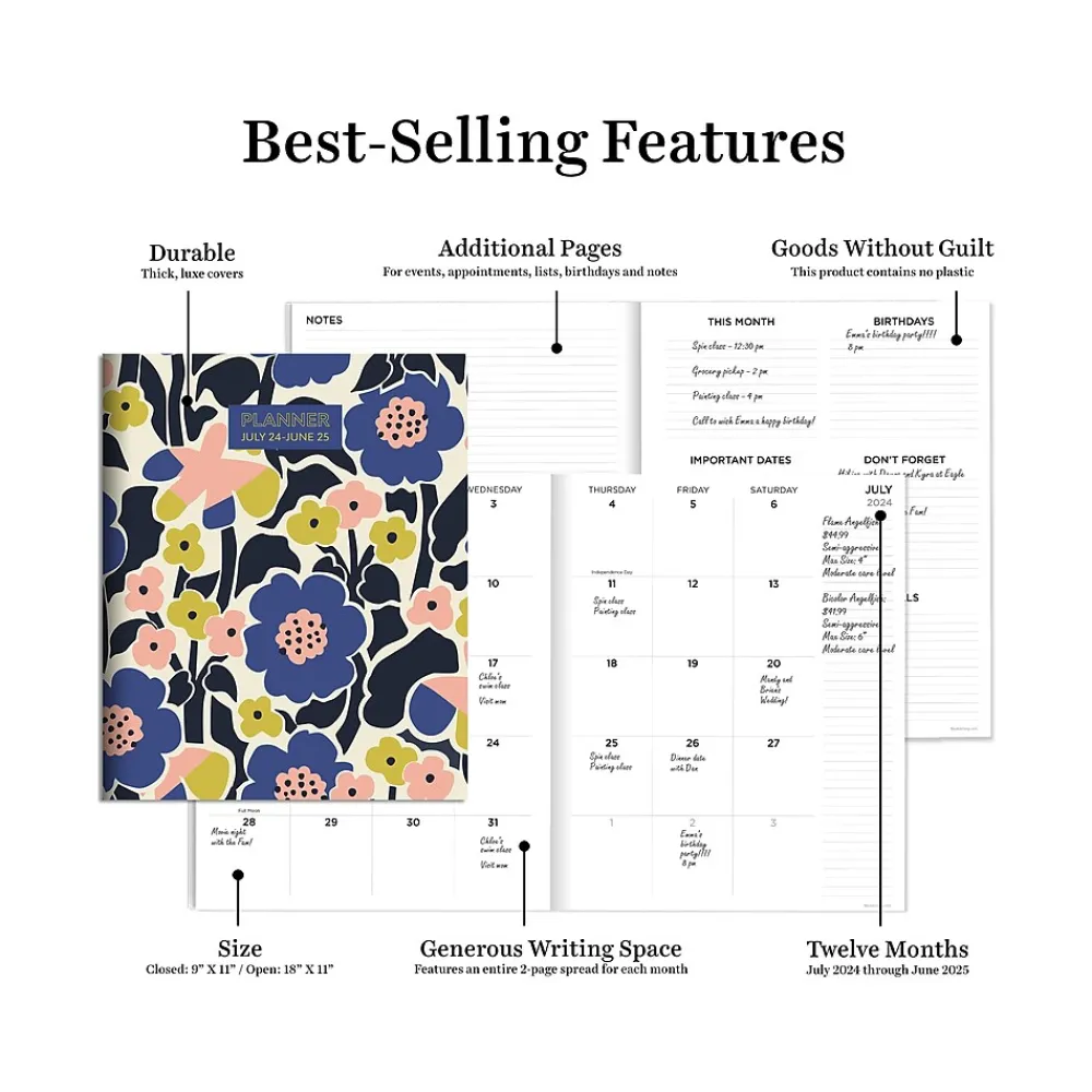 Academic Planners|TF Publishing 2024-2025 Mod Flowers 9" x 11" Academic Monthly Planner, Paperboard Cover, Multicolor (AY25-4508)