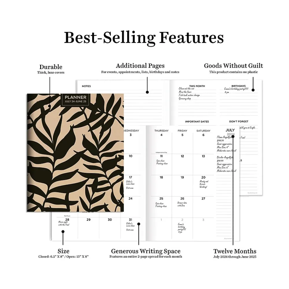 Academic Planners|TF Publishing 2024-2025 Natural Foliage 6.5" x 8" Academic Monthly Planner, Paperboard Cover, Beige/Black (AY25-4208)