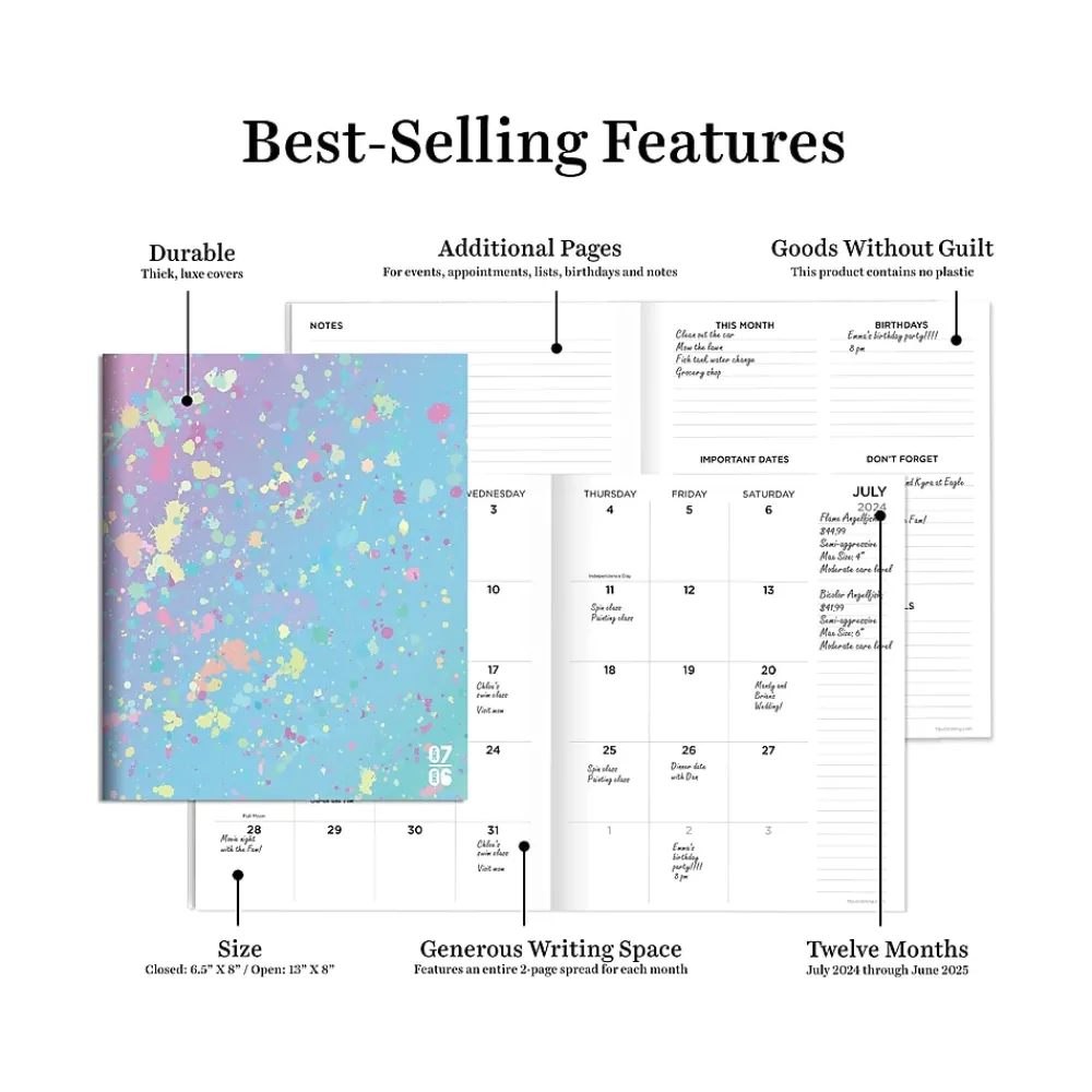 Academic Planners|TF Publishing 2024-2025 Paint Spatter 6.5" x 8" Academic Monthly Planner, Paperboard Cover, Multicolor (AY25-4210)