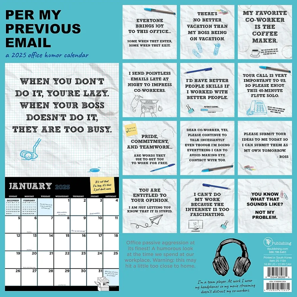 2025 Calendars|TF Publishing 2025 Per My Previous Email 12" x 12" Monthly Wall Calendar (25-1134)
