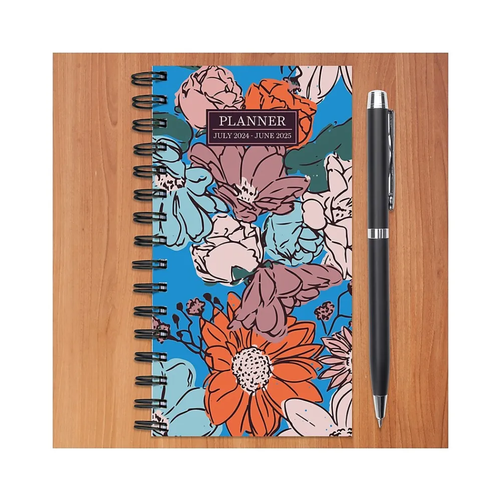 Academic Planners|TF Publishing 2024-2025 True Blue Flowers 3.5" x 6.5" Academic Weekly & Monthly Planner, Paperboard Cover, Multicolor