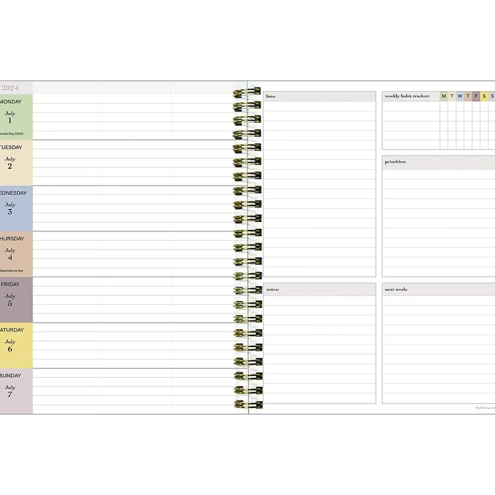 Academic Planners|TF Publishing 2024-2025 White Lotus Verde Fronds 6" x 8" Academic Weekly & Monthly Planner, Paperboard Cover, Green/White