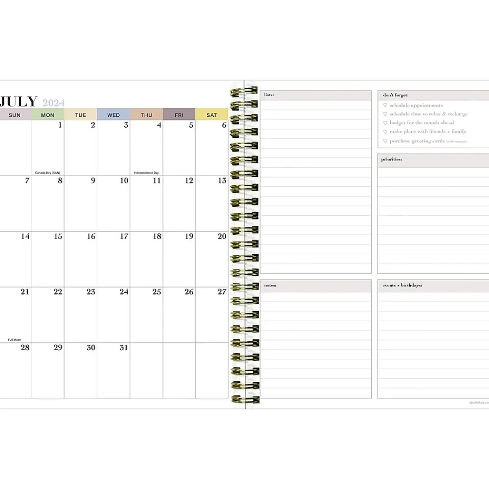 Academic Planners|TF Publishing 2024-2025 White Lotus Verde Fronds 6" x 8" Academic Weekly & Monthly Planner, Paperboard Cover, Green/White