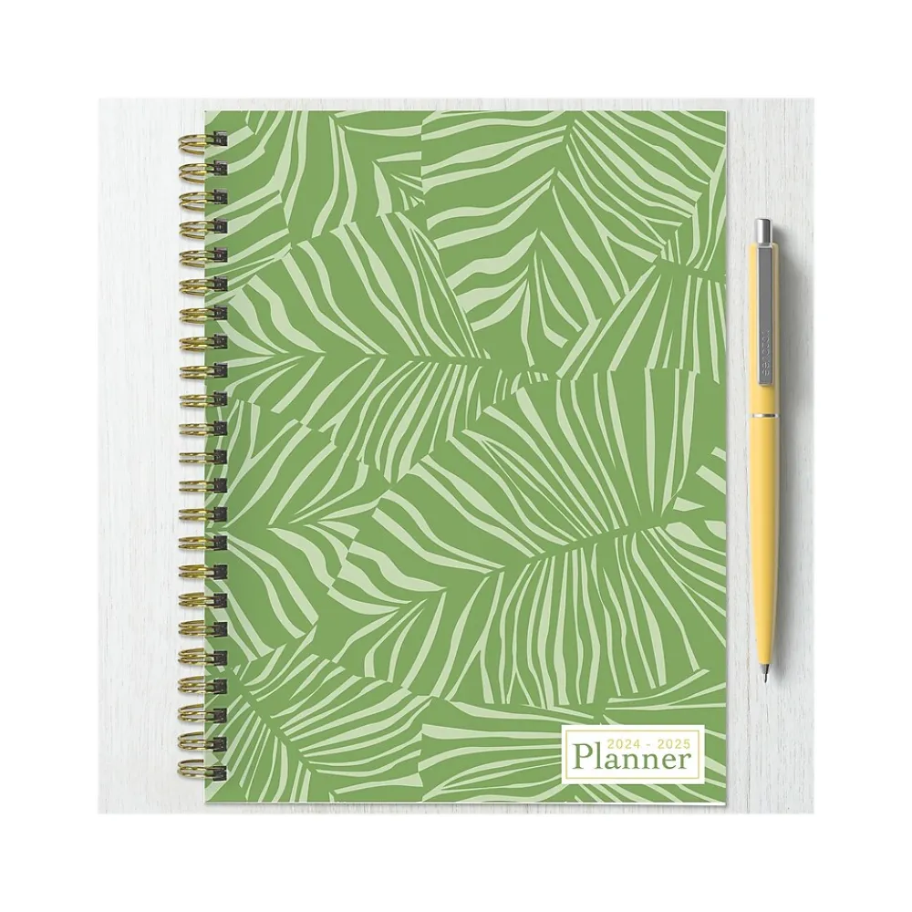 Academic Planners|TF Publishing 2024-2025 White Lotus Verde Fronds 6" x 8" Academic Weekly & Monthly Planner, Paperboard Cover, Green/White