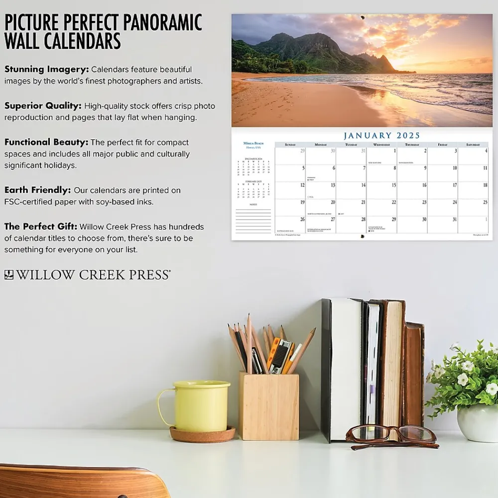 2025 Calendars|Willow Creek 2025 Beaches 15" x 6.5" Yearly Panoramic Wall Calendar (48283)