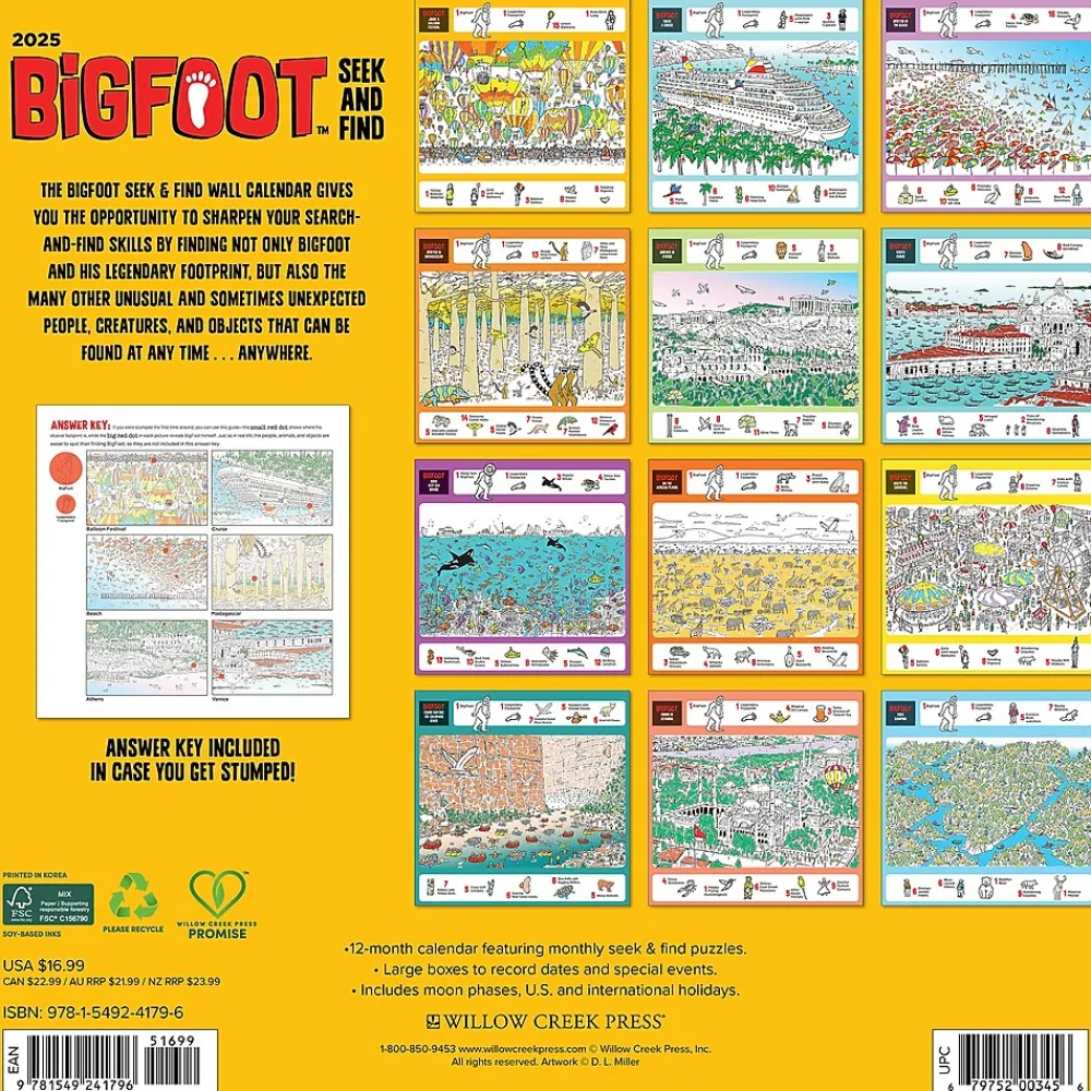 2025 Calendars|Willow Creek 2025 Bigfoot Seek & Find 12" x 12" Monthly Wall Calendar (41796)