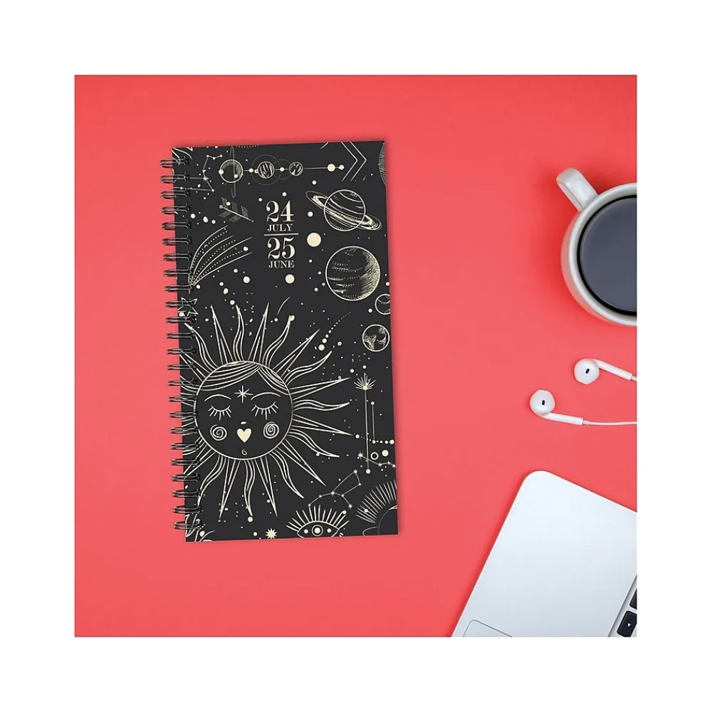 Academic Planners|Willow Creek 2024-2025 Celestial 3.5" x 6.5" Academic Weekly & Monthly Planner, Paper Cover, Black/Gold (47675)