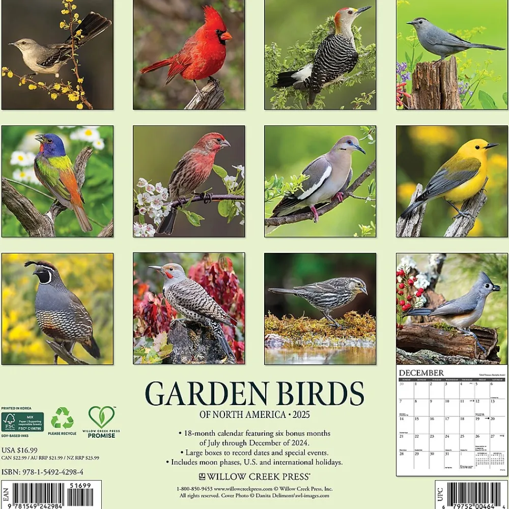 2025 Calendars|Willow Creek 2025 Garden Birds of North America 12" x 12" Monthly Wall Calendar (42984)