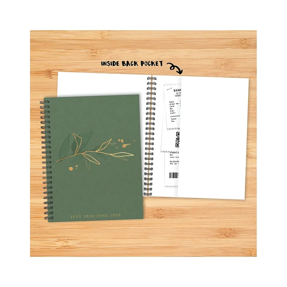 Academic Planners|Willow Creek 2024-2025 Ivy Green 6.5" x 8.5" Academic Weekly & Monthly Planner, Paper Cover, Green/Gold (47743)