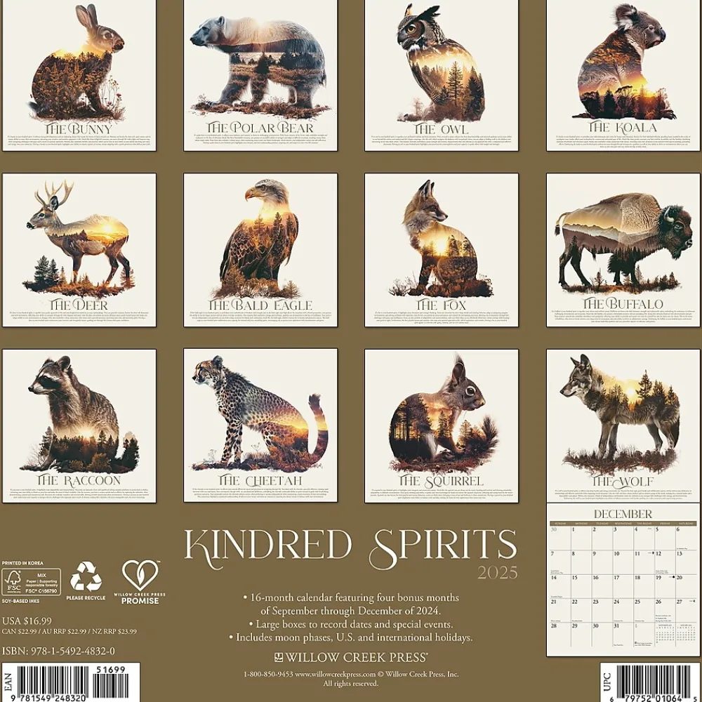 2025 Calendars|Willow Creek 2025 Kindred Spirits 12" x 12" Monthly Wall Calendar (48320)