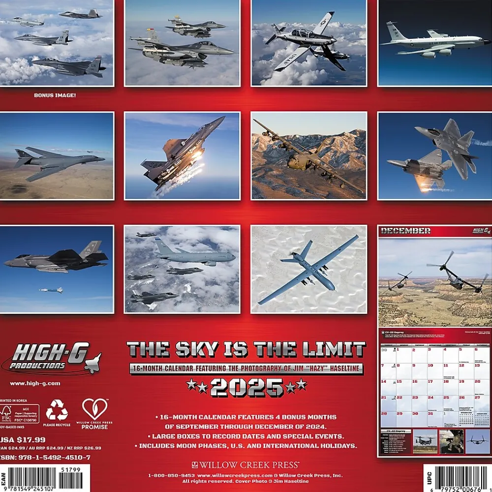 2025 Calendars|Willow Creek 2025 The Sky is the Limit 12" x 12" Monthly Wall Calendar (45107)