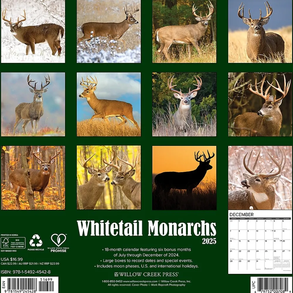 2025 Calendars|Willow Creek 2025 Whitetail Monarchs 12" x 12" Monthly Wall Calendar (45428)
