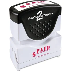 Stamps & Stamp Pads|Accu-Stamp 2 One-Color Pre-Inked Shutter Message Stamp, PAID, 1/2" x 1-5/8" Impression, Red Ink (035578)