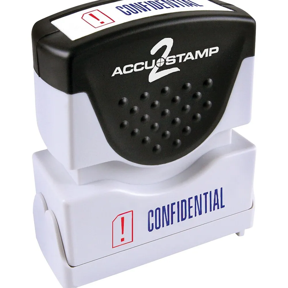 Stamps & Stamp Pads|Accu-Stamp 2 Two-Color Pre-Inked Shutter Message Stamp, CONFIDENTIAL, Blue/Red Ink (035536)