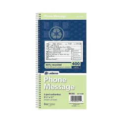 Notepads|Adams Phone Message Pad, 5.5" x 11", Ruled, White, 100 Sheets/Pad (SC1154R)