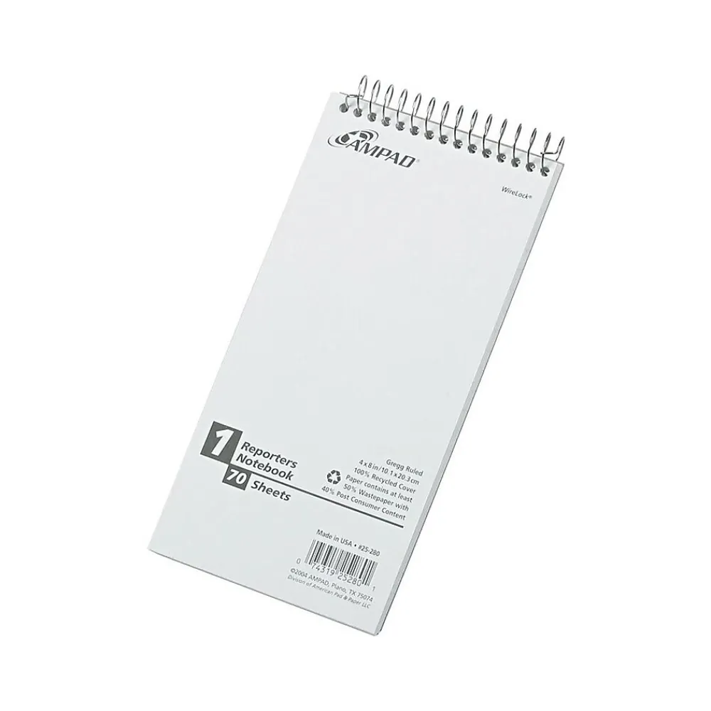 Notepads|Ampad Earthwise Notepad, 4" x 8", Gregg, White, 70 Sheets/Pad, (TOP25-280R)