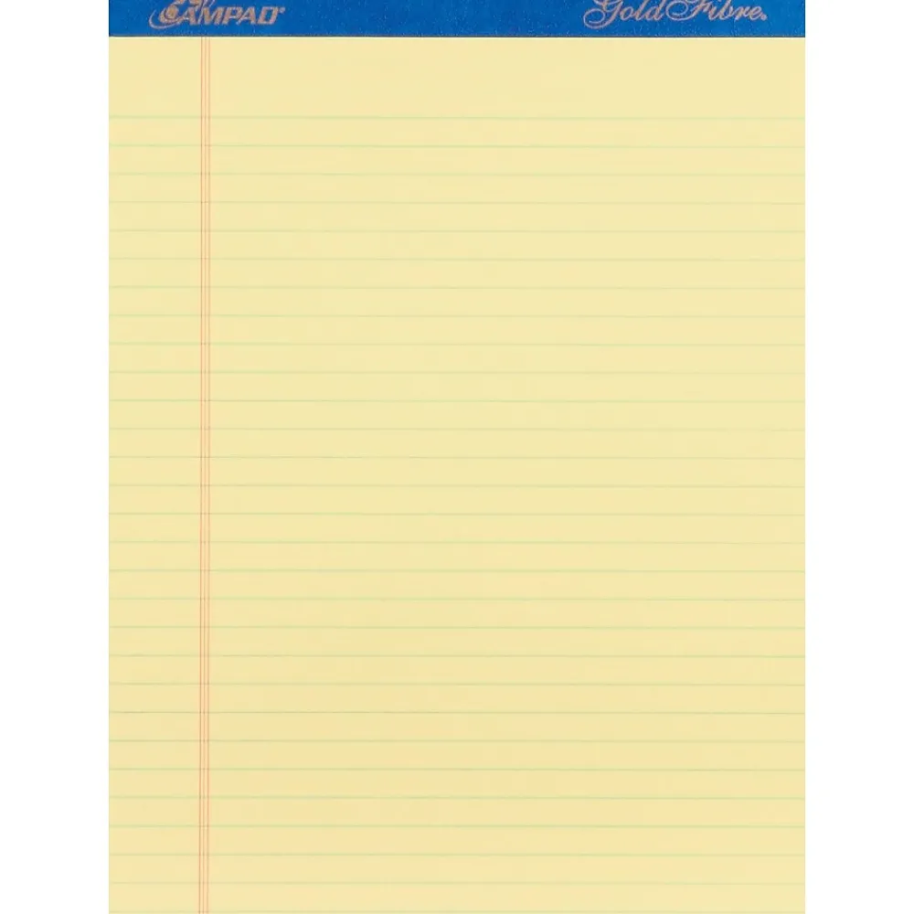 Notepads|Ampad Gold Fibre Notepad, 8.5" x 11.75", Wide Ruled, Canary, 50 Sheets/Pad, 12 Pads (20-064)