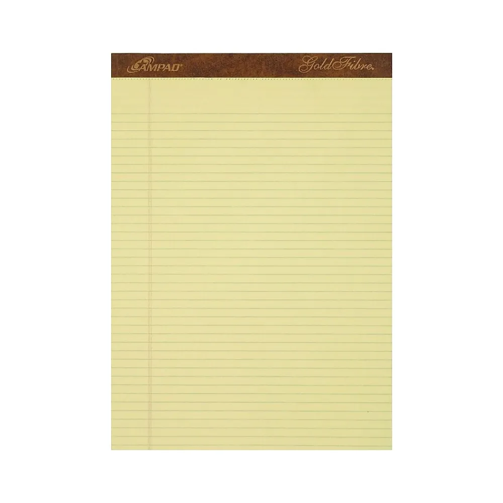 Notepads|Ampad Gold Fibre Notepads, 8.5" x 11.75", Narrow Ruled, Canary, 50 Sheets/Pad, 12 Pads/Pack (TOP 20-022)