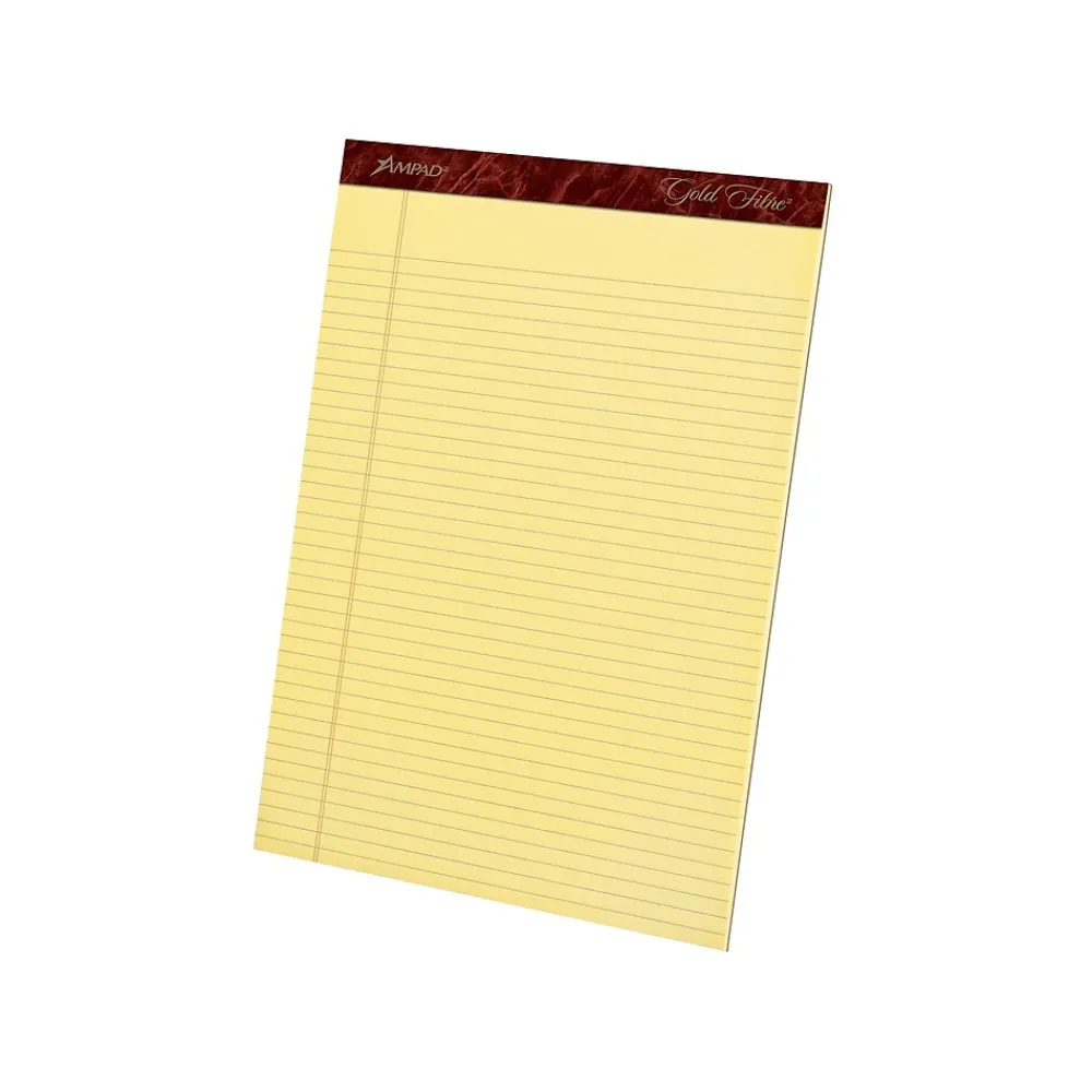 Notepads|Ampad Gold Fibre Notepads, 8.5" x 11.75", Narrow Ruled, Canary, 50 Sheets/Pad, 12 Pads/Pack (TOP 20-022)
