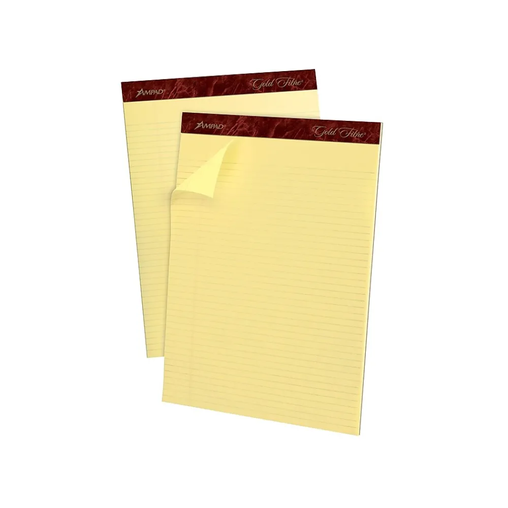 Notepads|Ampad Gold Fibre Notepads, 8.5" x 11.75", Narrow Ruled, Canary, 50 Sheets/Pad, 12 Pads/Pack (TOP 20-022)