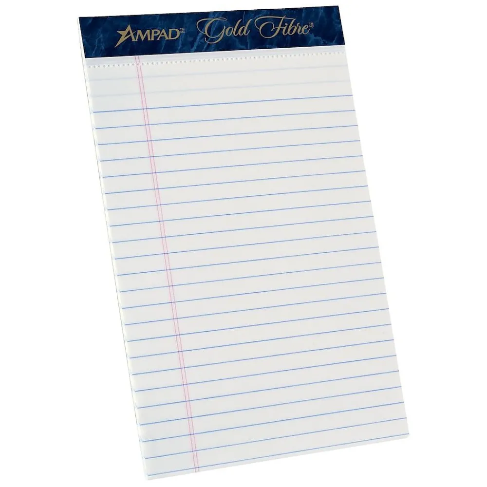 Notepads|Ampad Gold Fibre Notepads, 5" x 8", College Ruled, White, 50 Sheets/Pad, 12 Pads/Pack (20054)