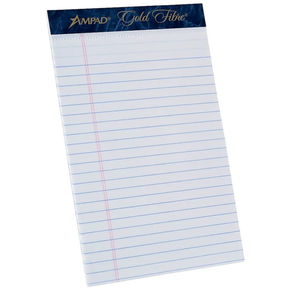 Notepads|Ampad Gold Fibre Notepads, 5" x 8", College Ruled, White, 50 Sheets/Pad, 12 Pads/Pack (20054)