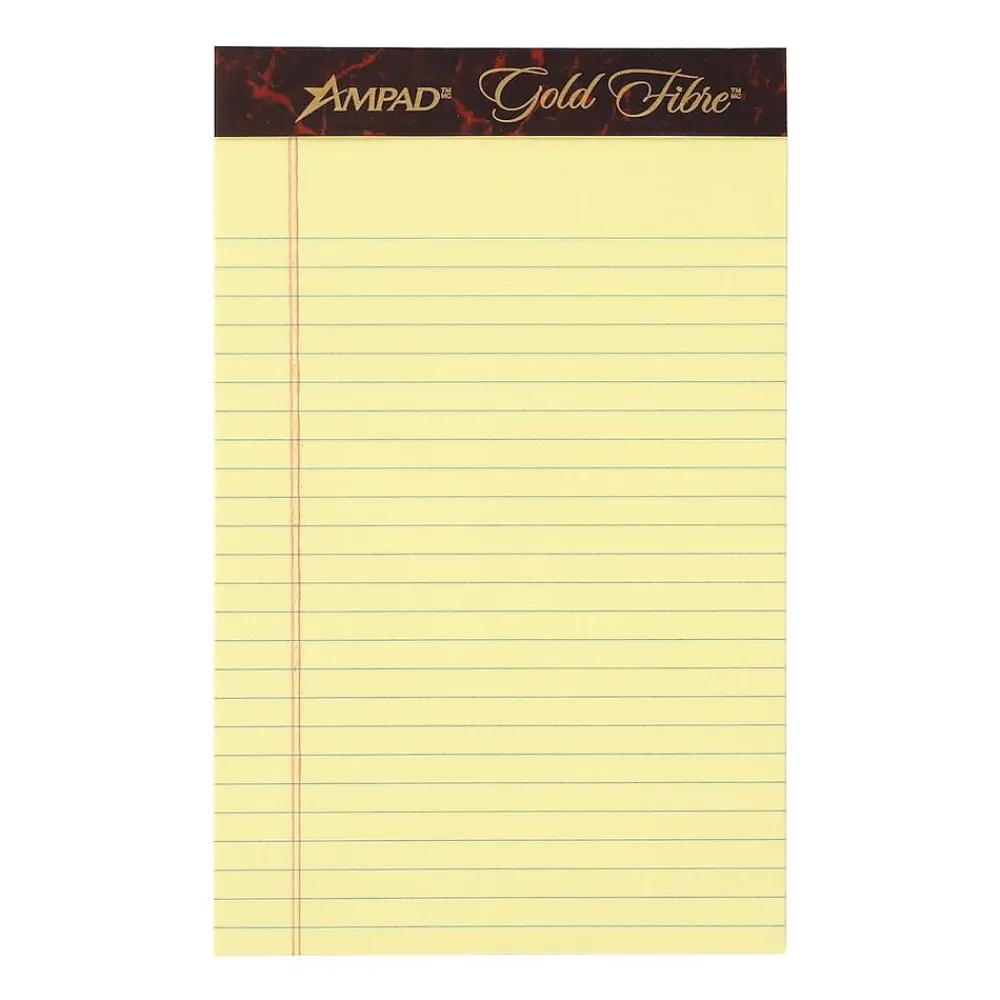 Notepads|Ampad Gold Fibre Notepads, 5" x 8", College Ruled, Canary, 50 Sheets/Pad, 12 Pads/Pack (TOP 20-004R)